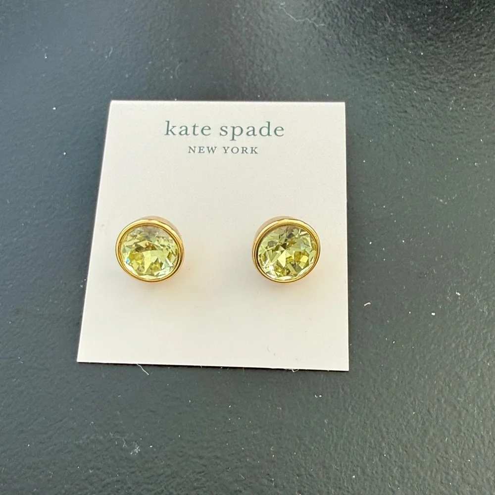 Kate Spade NY NEW CRYSTAL CHAMPAGNE GOLD bezel faceted SIMPLE Stud Crystal
